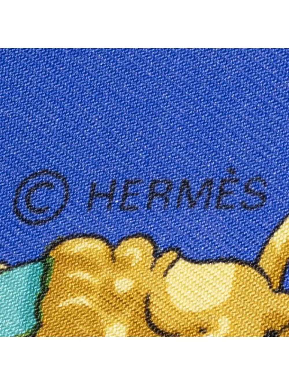 Hermes Scarf Blue Gold Beige Silk